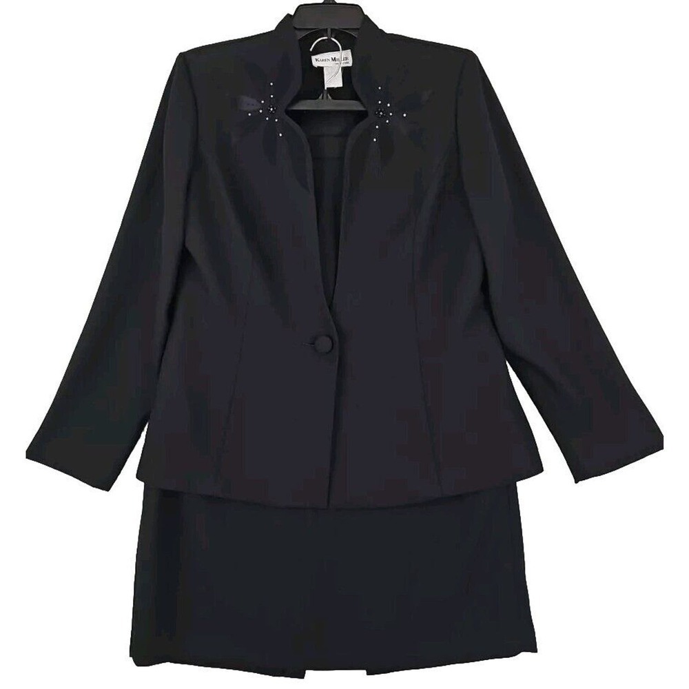 Vintage Karen Miller NY~Woman Size 14~Black 2 Pc Suit Skirt/Jacket Blazer Lined.